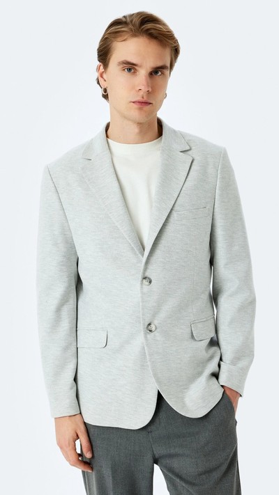 Slim Fit Pamuk Karışımlı Cep Detaylı Mono Yaka Blazer Ceket