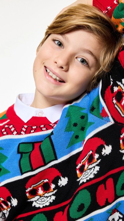 Erkek Çocuk Bisiklet Yaka Triko Yılbaşı Kazağı