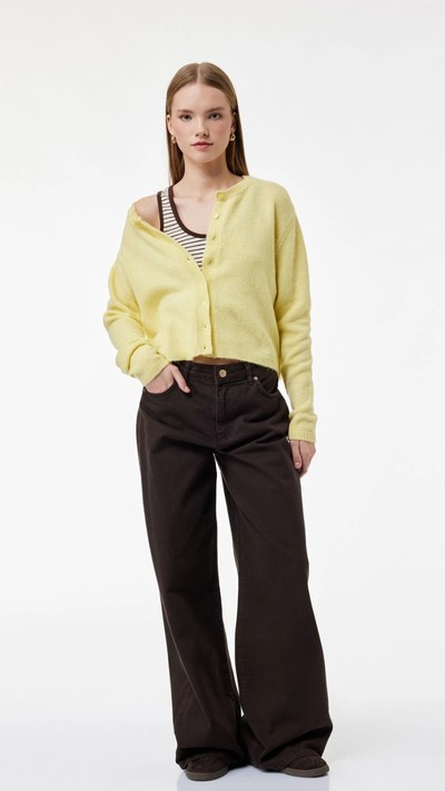 Bisiklet Yaka Düğme Detaylı Basic Triko Hırka