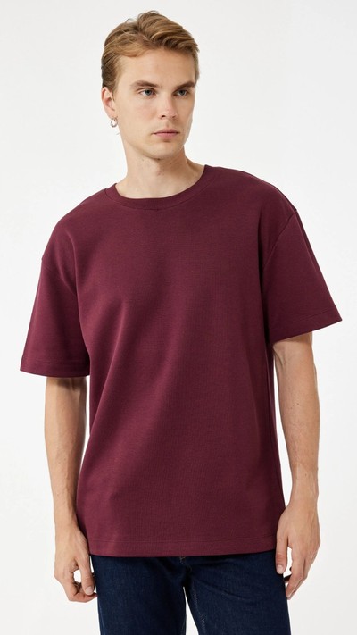 Tok Kumaş Bisiklet Yaka Basic Oversize Tişört