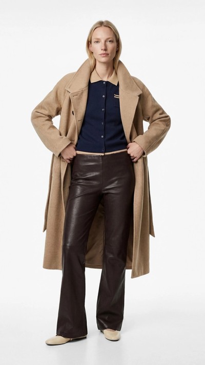 Kruvaze Dik Yaka Kemerli Uzun Kaşe Kaban