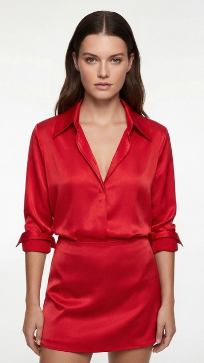 Regular Fit Uzun Kollu Klasik Yaka Saten Gömlek