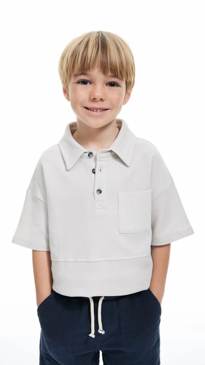Erkek Çocuk Düğme Detaylı Polo Yaka Pamuklu Tişört