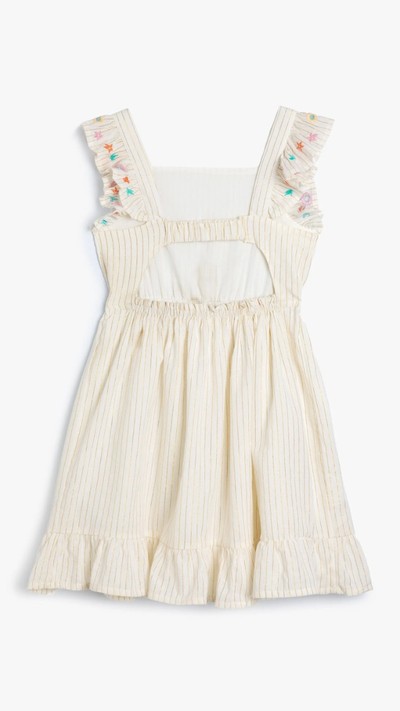 Kız Çocuk Elbise Fırfır Detaylı Kolları İşlemeli Pamuklu