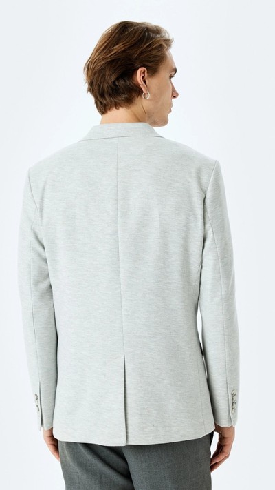 Slim Fit Pamuk Karışımlı Cep Detaylı Mono Yaka Blazer Ceket