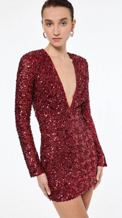 Derin V Yaka Payetli Mini Abiye Elbise