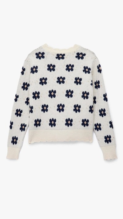 Bisiklet Yaka Jakarlı Düğmeli Çiçekli Triko Hırka