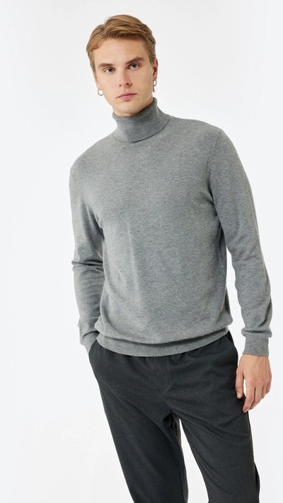 Viskon Karışımlı Uzun Kollu Basic Boğazlı Triko Kazak