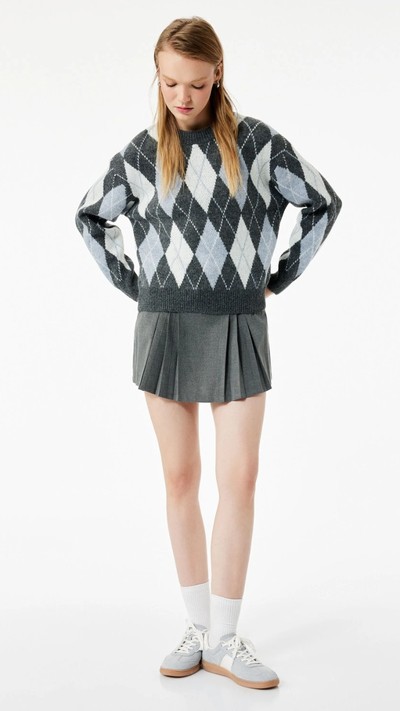 Bisiklet Yaka Baklava Desenli Triko Kazak