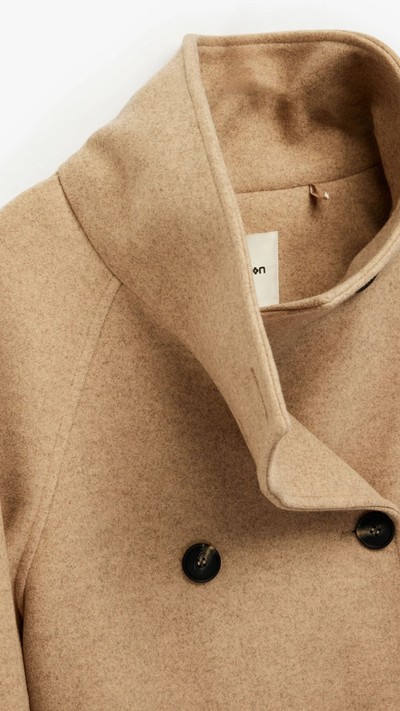 Kruvaze Dik Yaka Kemerli Uzun Kaşe Kaban