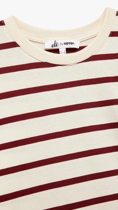 Pamuklu Kısa Kollu Bisiklet Yaka Basic Çizgili Tişört