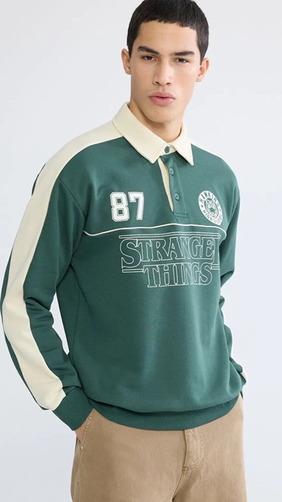 Polo Neck Stranger Things Printed Men's Thick Sweatshirt