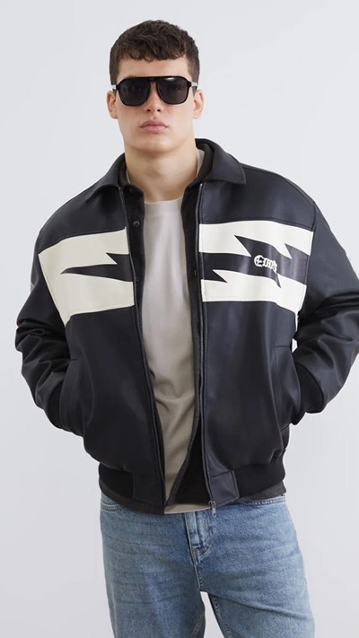  Loose Fit Stranger Things Printed Men's Faux Leather Jacket