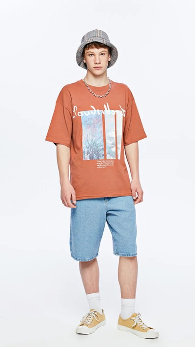 Crew Neck Claude Monet Printed Teenage Boys' T-shirt