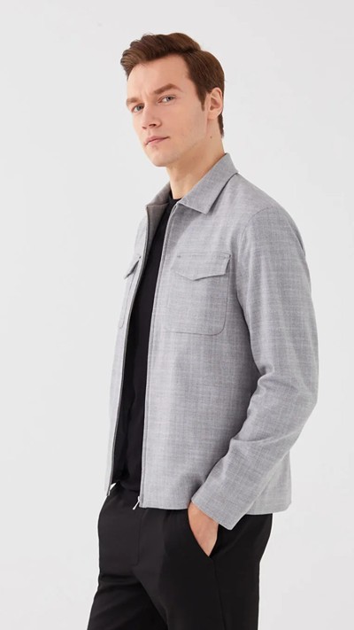 Relaxed Fit Long Sleeve Men's Shirt Jacket