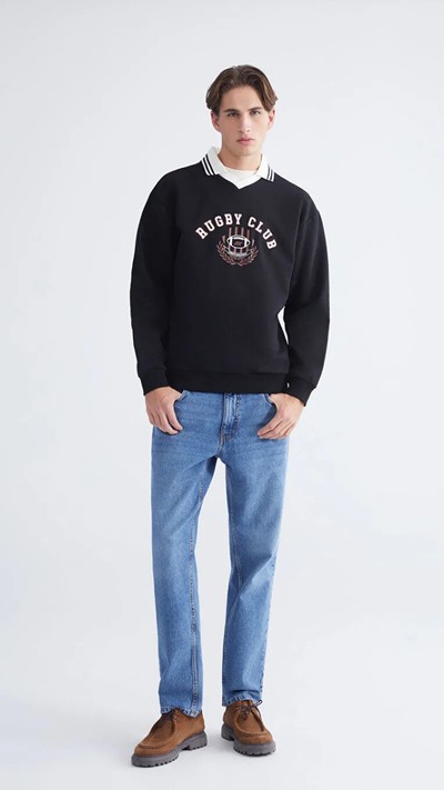 Polo Neck Printed Men's Sweatshirt