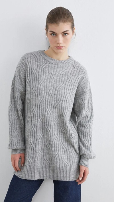 Crew Neck Self-patterned Women's Knitwear Sweater