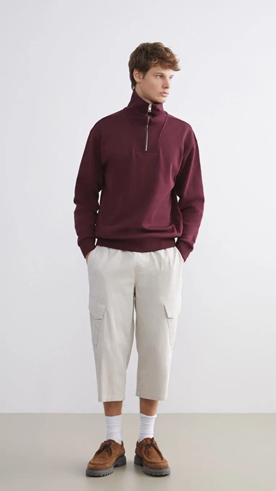 Zippered Funnel Neck Men's Thick Sweatshirt