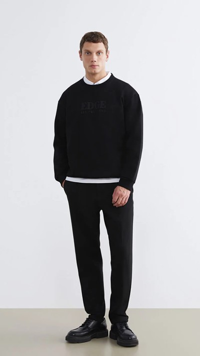 Crew Neck Printed Men's Thick Sweatshirt