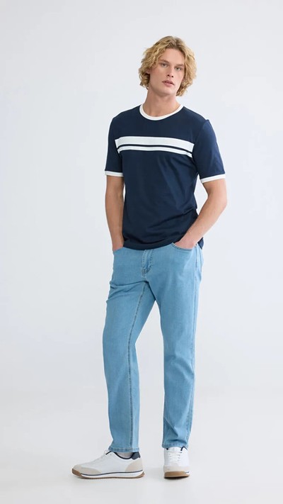 Striped Crew-neck Tee For Men.