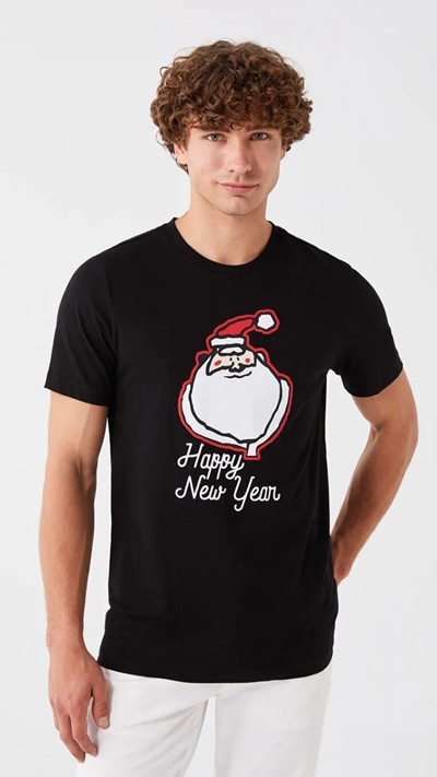 Crew Neck Short Sleeve New Year Themed Jersey Men's T-shirt
