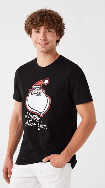 Crew Neck Short Sleeve New Year Themed Jersey Men's T-shirt