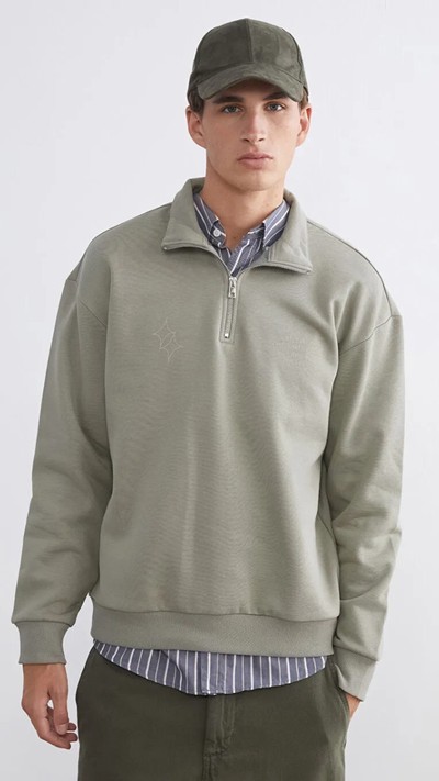 Funnel Neck Long Sleeve Printed Men's Sweatshirt