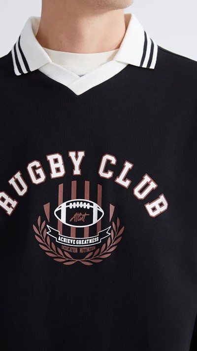 Polo Neck Printed Men's Sweatshirt