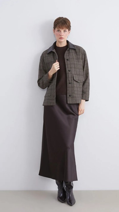Collared Neck Plaid Oversize Women's Cachet Jacket