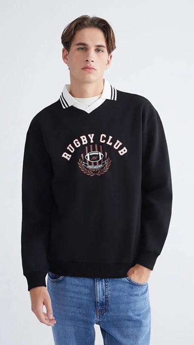 Polo Neck Printed Men's Sweatshirt