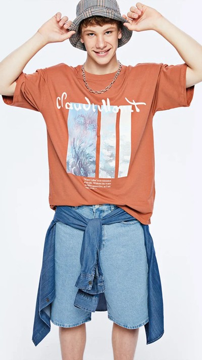 Crew Neck Claude Monet Printed Teenage Boys' T-shirt