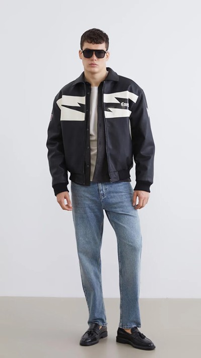  Loose Fit Stranger Things Printed Men's Faux Leather Jacket