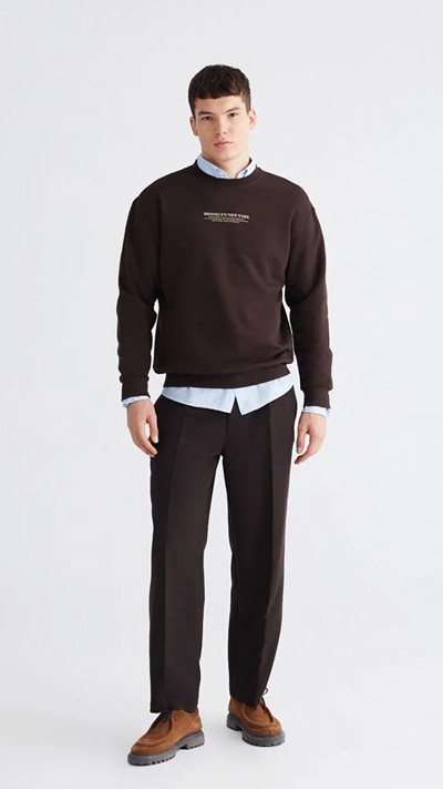 Crew Neck Printed Men's Thick Sweatshirt