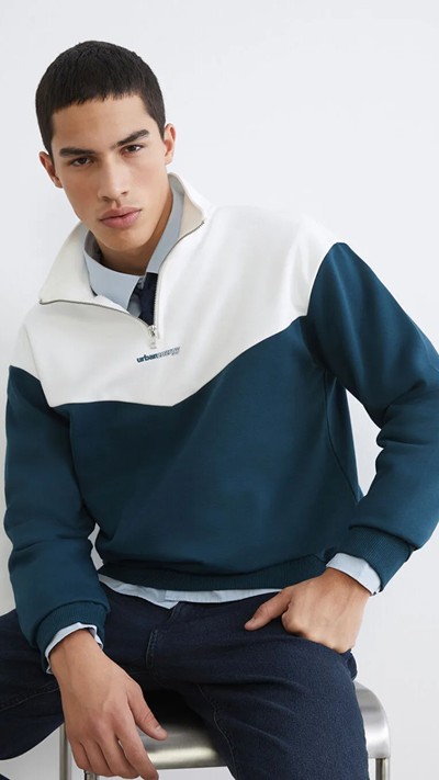 Funnel Neck Color Block Men's Thick Sweatshirt